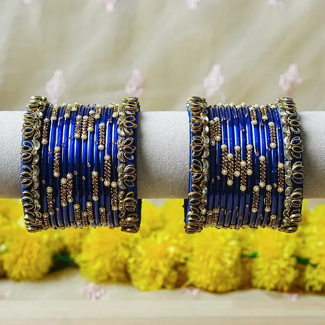 Traditional Women’s Glass Bangle Set – Perfect for Every Occasion (Both Hands) - The Golden Cascade